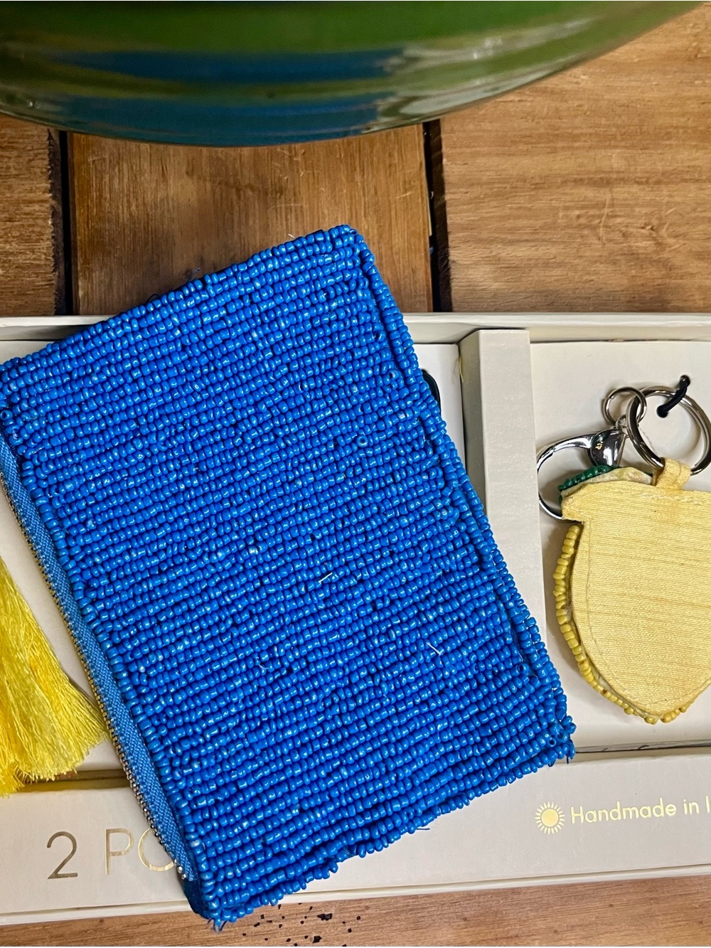 NWT Viral Beaded Lemon Wristlet & Keychain Set in Gift Box~Handmade in India - Picture 3 of 3